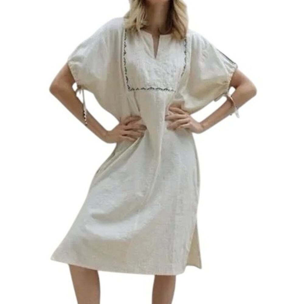 NYMane Union Dress Organic Cotton Cream Black Embroidered Trim M